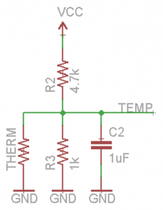 The circuit I used to transform the thermistor's resistance into voltage.