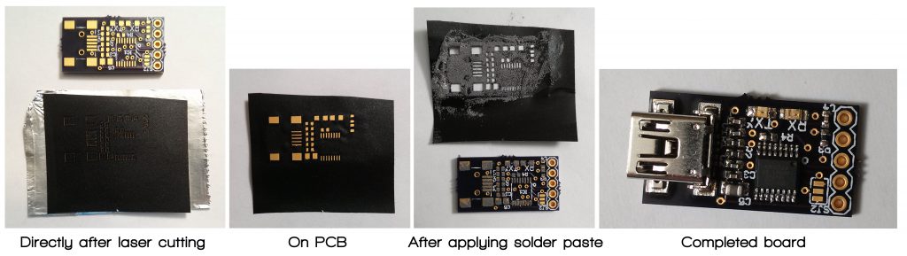 This figure depicts the steps needed to fully assemble a board. No touch ups were needed. The board was soldered in my reflow oven toaster oven. Be sure to click on this picture and zoom in so that you can see everything clearly.